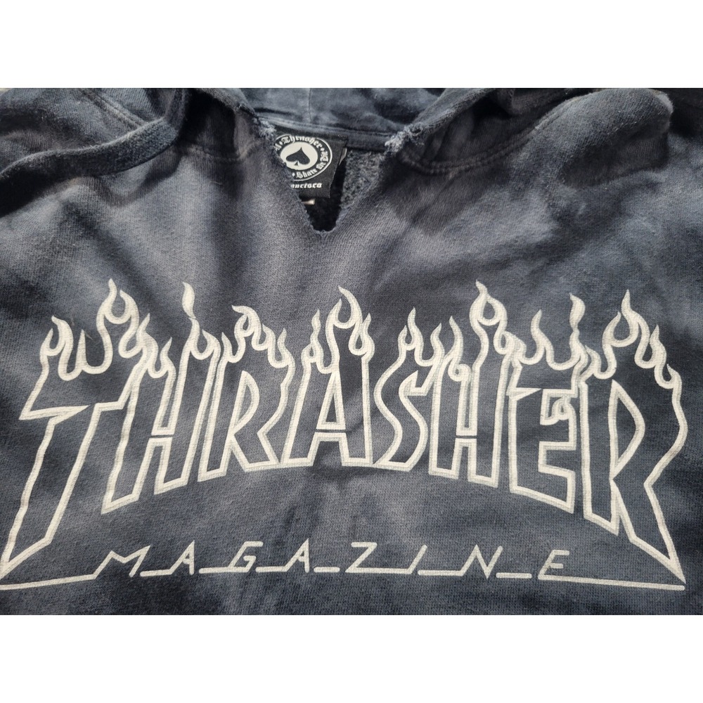 Thrasher Magazine Flame Logo Tie Dye Hoodie Medium Grey Black Skate Pullover